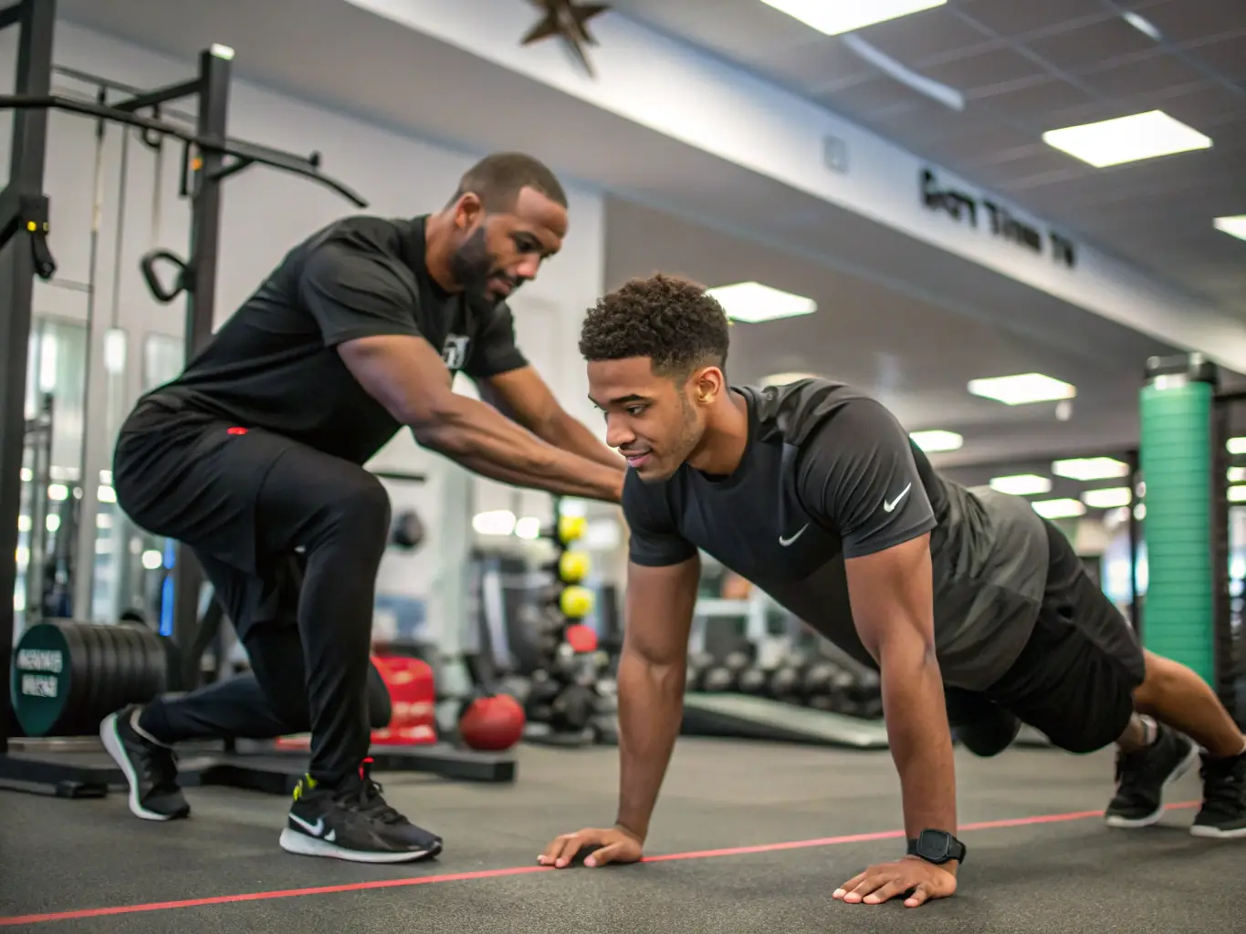 An image depicting a person working out with a personal trainer in a gym setting, highlighting the fitness component of LifetimeDPP's personalized health programs.