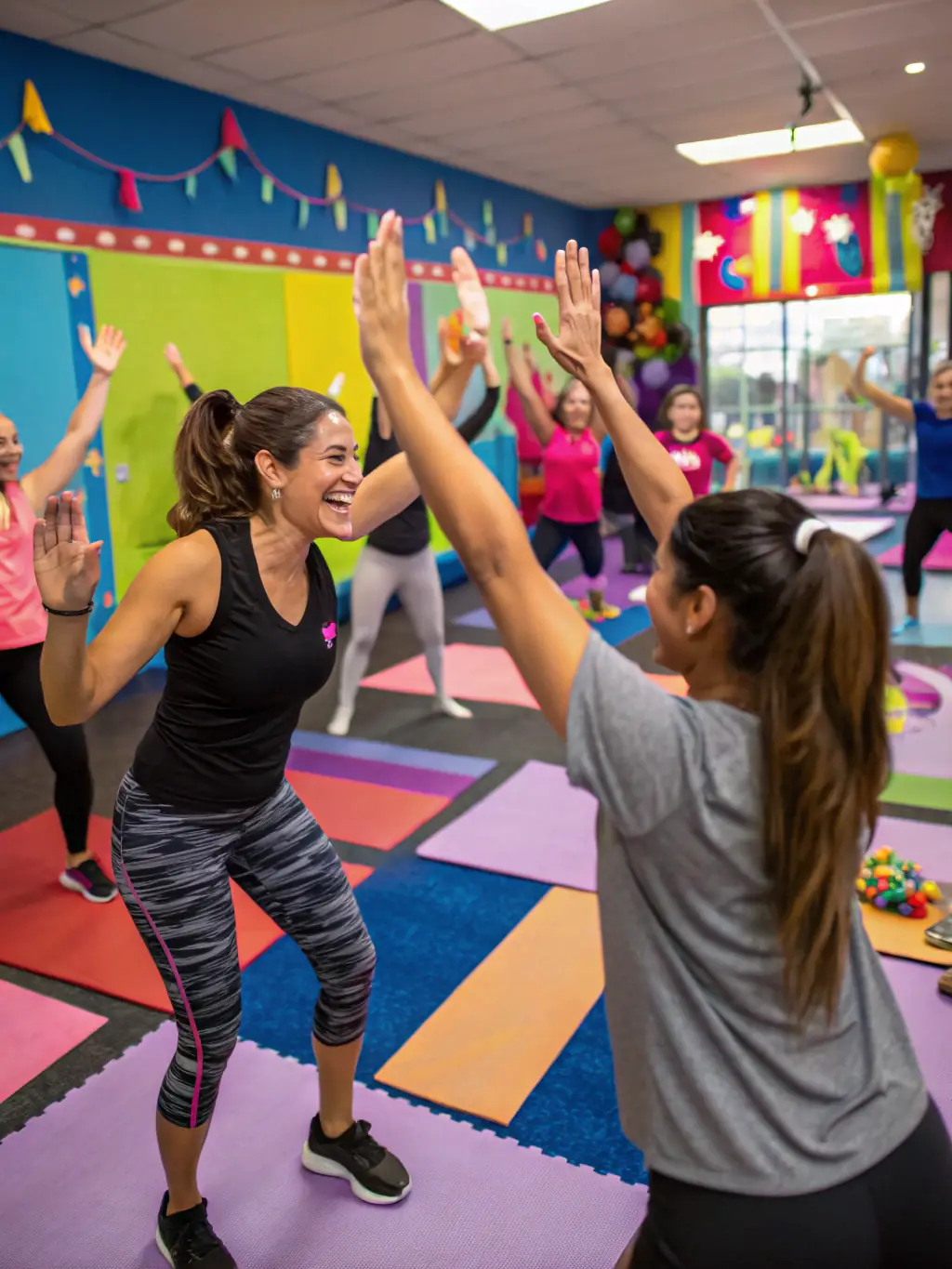 A vibrant image of a diverse group of people participating in a group fitness class, showcasing energy and community, suitable for the LifetimeDPP website.