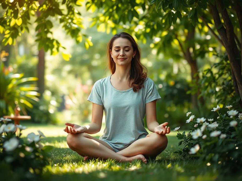 A serene image of a person meditating in a peaceful setting, highlighting the importance of mental wellness and stress reduction techniques.