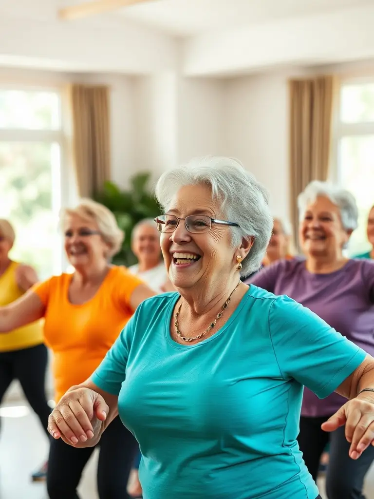 A senior citizen participating in a group exercise class, representing the Senior Health Program.